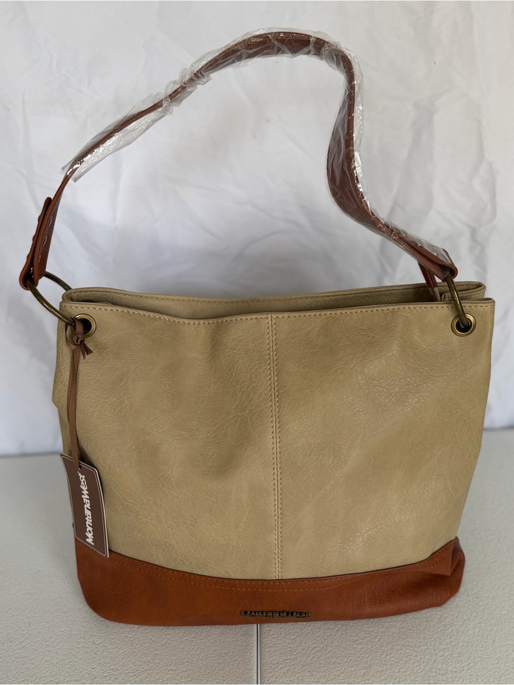 Montana West Beige and Brown Two-Tone Hobo Shoulder Bag